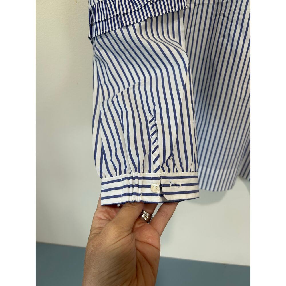 J, Crew NWT blouse size 6 blue white striped cotton ruffles tie - Picture 3 of 10
